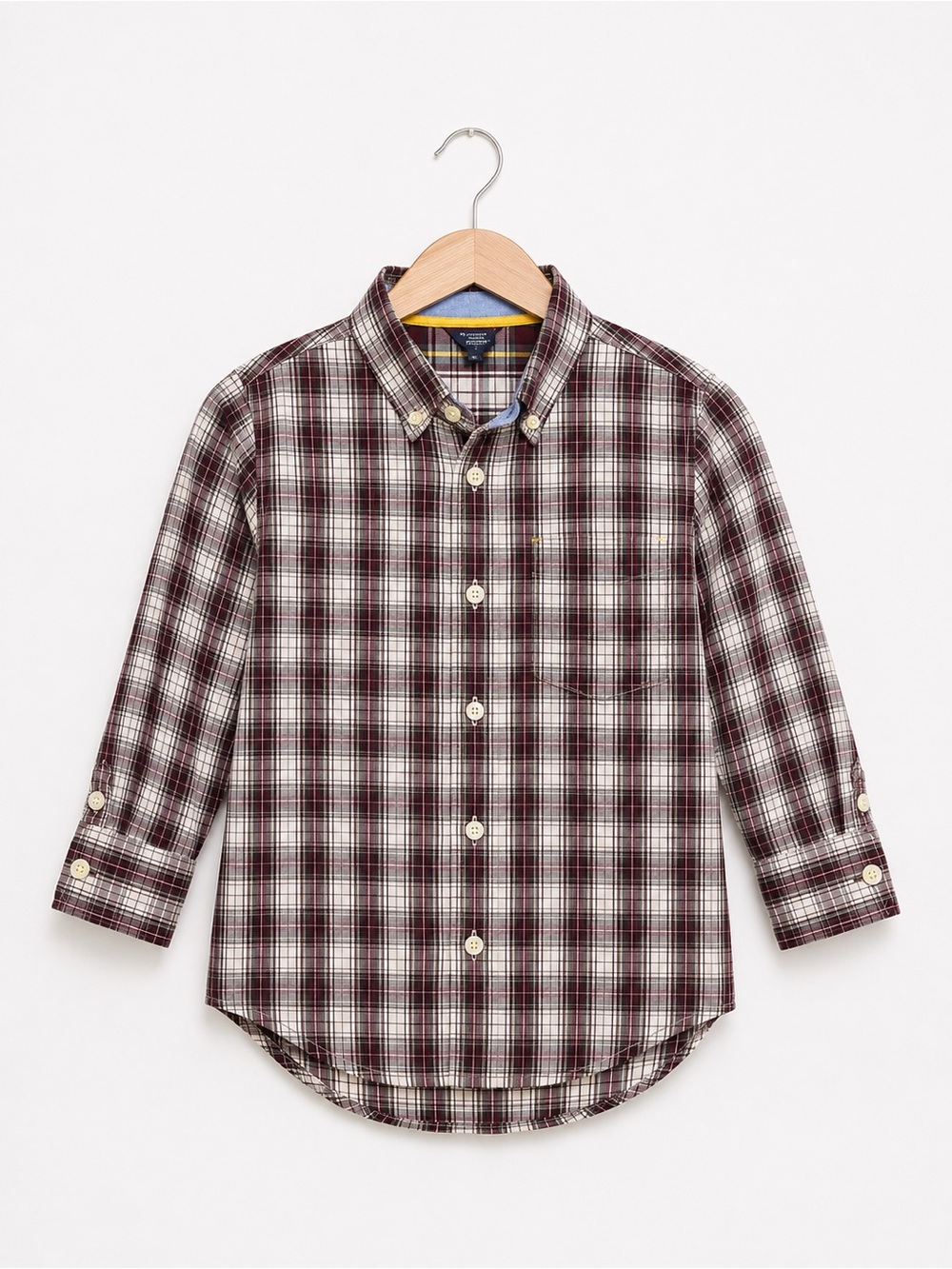 Gap Boys Shirt Size 2 Burgundy Green Yellow Plaid Long Sleeve Button Up Front